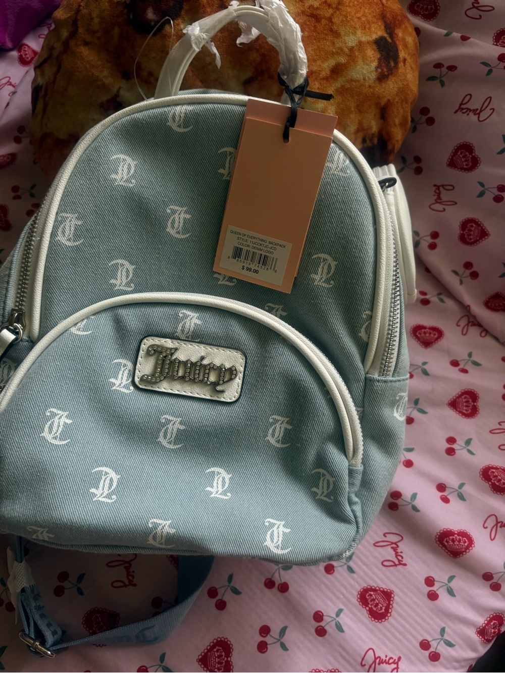 Juicy Couture Light Blue and White Mini Backpack